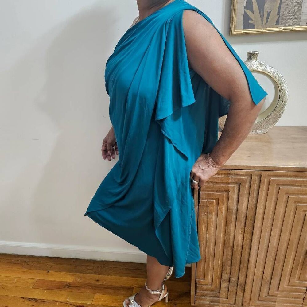 Mack and James Badgley Mischka Green One Shoulder Midi Dress Extra Small - Picture 4 of 9